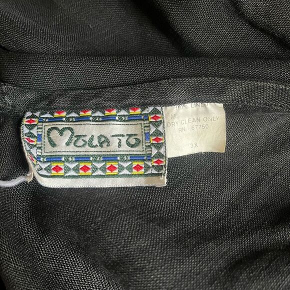 Vintage Mosato Linen Maxi Dress 3X Black Gold Embroidered Abstract Woman Art - Picture 7 of 9